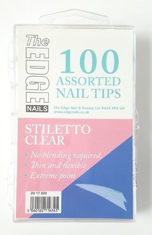 The Edge Stiletto Clear 100 Asstd Tips